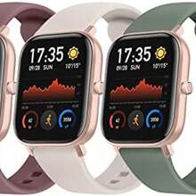 IEOVIEE Correa para Amazfit GTS y Bip - Pack de 3 Pulseras de Repuesto de Silicona Ajustable 20mm - Compatible con GTS 2 Mini/2/2e/3/4/4 Mini, Bip/Lite/U/U Pro/3/3 Pro - negro + morado ahumado + luz de estrella + 20 mm - Ver 2