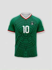 1 pièce T-shirt personnalisé style Coupe du Monde Mexique, conçu avec des rayures vertes et vert foncé. C'est à la fois un t-shirt de sport et un t-shirt de champion, et peut être personnalisé avec des lettres et des noms. Que ce soit pour regarder le match, la fête des pères ou les événements de célébration, c'est un cadeau idéal. Été, cadeau personnalisé - Vert - Voir 3