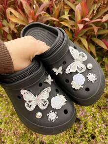 10pcs Cute Silver Rhinestone Butterfly, Snowflake, Rose Flower, Small Butterfly Hollow Shoe Decorations DIY Accessories - Fun, Versatile Personalized Shoe Embellishments, Perfect Gifts For Holidays, Parties And Special Occasions - Silver - View 3