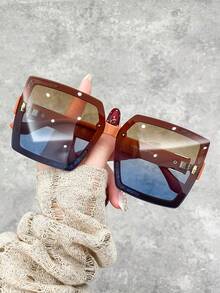 1 pieza Gafas de moda de mujer con marco cuadrado grande y personalizado, adecuadas para viajes, ocio, fiestas, playa y decoración diaria - Multicolor - Ver 3