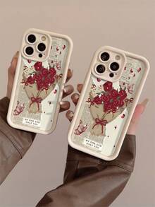 1pc Floral Pattern Shock-Resistant Phone Case, TPU Material Suitable As Valentine's Day Gift, Compatible With Apple IPhone XS/XS Max/XR/11 12 13 14 15 16 Pro/Pro Max/14 15 16 Plus/17, Unisex - Multicolor - View 4