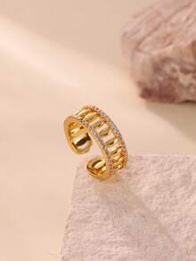 10pcs Cubic Zirconia Stainless Steel Rings, Women/Mother's Style, 18K Gold Plated Tarnish Resistant Adjustable Rings, Wedding Jewelry/Party Accessories, Valentine's Day/Mother's Day Gift