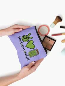 Sac de voyage cosmétique Peace Love Pickles, sac cosmétique mignon de balle de cornichon avec design Peace and Love, léger, juste une fille qui aime les cornichons sac cosmétique avec fermeture éclair, pochette zippée en polyester résistant à la décoloration, organisateur de maquillage pliable pour femmes, filles, sœurs, filles, idéal pour les cadeaux d'anniversaire et de remise des diplômes, pliable et compact pour une utilisation quotidienne, parfait pour les passionnés de cornichons sac de maquillage - Multicolore - Voir 16