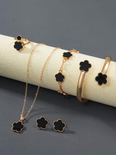 Juego de joyería de 6 piezas con diseño de trébol brillante, elegante y de lujo, adecuado para uso diario, fiestas, carnavales al aire libre, Navidad, regalo perfecto para vacaciones