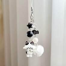 1 Piece New Stylish Keychain Pendant, Cute Cartoon Kitten Eating Fish Plush Ball Keychain Pendant, Can Be Used As A Bag Accessory, Phone Case, Or Keychain Pendant. - Multicolor - View 7