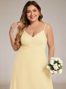 EVERPRETTY Elegant V-Neck Ruched Bust Yellow Bridesmaid Dress, Long Gown For Spring - Yellow - View 6
