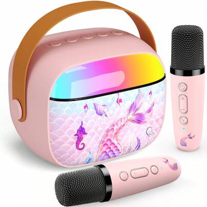 Mini Karaoke Machine For Teenagers And Adults, Mermaid ToyPortable Bluetooth Speaker With 2 Wireless Microphones, Home Party Home System Packages,Valentine Gifts,Birthday Gifts