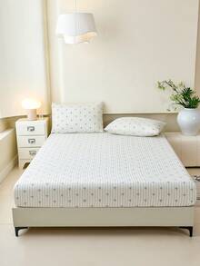 1 bộ ga trải giường kẻ sọc trắng có nơ, kiểu dáng dễ thương dành cho bé gái, tấm bảo vệ nệm ngày Valentine, ga trải giường vừa vặn, mềm mại và thoáng khí, phù hợp với giường đơn, đôi, cỡ Queen, cỡ King, thiết kế túi sâu lên đến 11,8 inch. - trắng - Xem 2