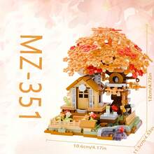 新款樱花盆栽树屋拼搭套装，成人迷你拼搭套装，迷你盆栽树屋玩具，适合万圣节/感恩节/圣诞节/复活节/情人节礼物（不含灯饰），多种颜色可选，电影/花卉/植物/爱情/童话主题，ABS树脂材质 - 彩色 - 查看 9