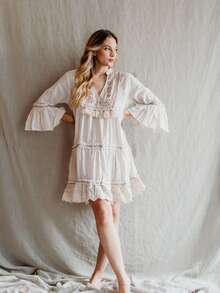 MIA BRAZIL Vestido Feminino  Boho Bordado Manga Flare Leve e Elegante-1303