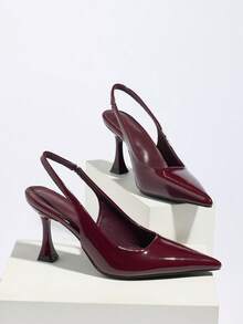 2026 New Non-Fatiguing Red Sole Cloth Women's High Heel Pumps, Thin Heel, Pointed Toe, Asymmetric Heel, Elastic Back Closed Toe Sandals - Burgundy - View 7