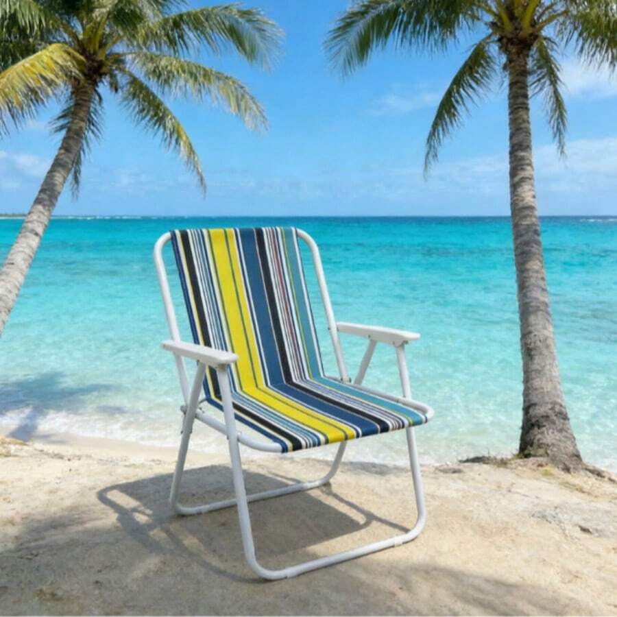 Foldable Striped Beach Chair / Outdoor Camping Picnic Leisure Chair / Balcony Patio Sunbathing Chair / Seaside Holiday Backrest Chair (Random Color) - Multicolor - View 1