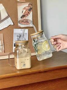 2pcs Square Milk Tea Cup With Lid And Straw, Single Layer Household Juice Beverage Water Cup - Multicolor - View 4