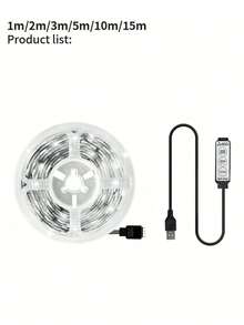 1卷RGB LED灯带,LED桌面装饰灯,自粘式,USB供电,家用照明LED灯带,多用途装饰灯,适用于节日、家居装饰、氛围照明、电视和电脑背光,建议长度1米至5米(无遥控器,按钮在数据线上) - 彩色光 - 查看 10