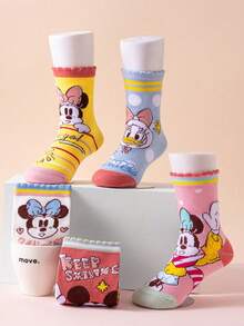 Disney 5双装迪士尼儿童蕾丝袜，迪士尼米妮公主蕾丝袜，可爱春秋季女童艾莎公主米妮卡通中筒袜，韩版卡通男童春秋季透气保暖婴儿/学生袜 - 彩色 - 查看 5