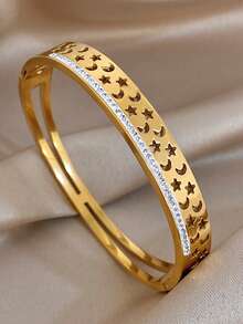 Bộ vòng tay bằng thép không gỉ mạ vàng 18K hình trái tim và mặt trăng sao thanh lịch, trang sức cao cấp dành cho nữ, thiết kế đính đá Zirconia và khoét rỗng, thích hợp cho Lễ tình nhân, tiệc tùng, dạ hội, hàng ngày, hẹn hò, lễ hội Mardi Gras, năm mới, đám cưới, đi biển, Giáng sinh, kỷ niệm, quà tặng thanh lịch cho mẹ, trang sức phong cách Boho, quà sinh nhật cho phù dâu. - Nhiều màu - Xem 10