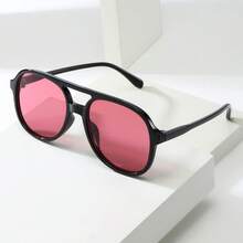 1pc Unisex Double Bridge Large Frame High Quality Minimalist Fashion Glasses, Suitable For Travel, Vacation, Casual, Party, And Daily Wear - Black Frame Red Film - View 7