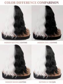 XOUJE Tóc giả Lolita ngắn xoăn hai tông màu đen trắng 16 inch có mái, mềm mại và bồng bềnh, làm từ sợi tổng hợp chịu nhiệt, phù hợp cho nữ giới yêu thích thời trang, cosplay, phong cách anime, dự tiệc hàng ngày, phụ kiện tóc anime, tóc giả xoăn gợn sóng dài vừa phải, kiểu tóc anime. - Đen và trắng - Xem 10