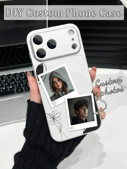 1pc Customized 2-Photo Silver Luxury Fashion Large Window Tempered Glass With Lens Protection Matte Anti-Drop Phone Case Compatible With Iphone 17/17Pro/17ProMax/17Air/16/16Pro/16ProMax/16Plus/15/15Plus/15Pro/15ProMax/14/14Plus/14Pro/14ProMax/13/13Pro/13ProMax/12/11 Phone Accessories, Full Coverage Premium Protection