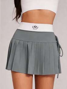 VUTRU 二合一高腰褶裥运动裙，侧开衩，网球/高尔夫裙