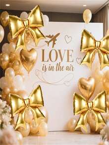 1/5个装大蝴蝶结气球 - 优雅派对装饰气球，亮红色，适用于生日、情人节、婚礼、订婚 - 可用作拍照背景、中心装饰品、餐桌装饰 - 派对装饰气球，精致蝴蝶结，质地光滑，情人节 - 金色 - 查看 4