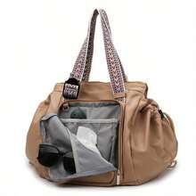 1pc Fashionable Multi-Functional Portable Mummy Bag. Car Infant Carrier Bag. Stylish Ladies Work Bag. Retro Handbag. Drawstring Bag. Shoulder Bag. Large Capacity Supermarket Shopping Tote. Student Backpack Handbag. Basic Solid Color Backpack. Lightweight Portable Canvas Bag With Handle. Business Weekend Travel Bag. Note: Shoulder Strap Color Is Random. - Coffee Brown - View 10