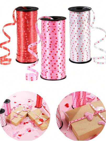 1/3 cuộn ruy băng xoắn hình trái tim | Thích hợp cho Ngày Valentine, Ngày của Mẹ, Đám cưới, Lễ đính hôn, Kỷ niệm và Trang trí quà tặng | 100 thước Anh mỗi cuộn (Đỏ, Trắng, Hồng)