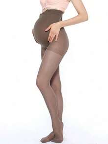 1件装孕妇托腹连裤袜，米色、黑色、灰色可选，松紧腰带，轻薄透气，适合春夏穿着，孕妇装
