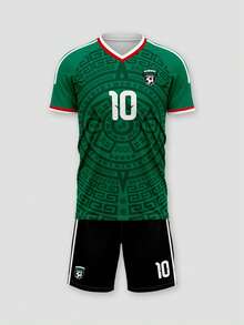 客製化 2026 世界盃墨西哥國家足球隊運動服套裝，可自訂 LOGO、號碼、隊名與球員姓名 - 綠色 - 查看 3