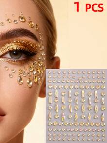1/2PCS 3D Face Rhinestone Stickers,Golden Tear&Color Pendant Crystal Tear Eye Rhinestone Bright Party Makeup Decoration, Y2K Music Festival Flash Accessories, Jewel Decor For Face, Body, Nail, Hair,Suitable For Women Dating Use,Concert Look,Face Gems - Gold - View 13