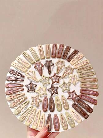 10pcs Coffee Color Star Cute Side Bangs Hair Clips, Suitable For Daily Matching