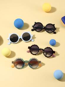 一套4副，男女童6-12岁聚碳酸酯圆形镜框眼镜，甜美可爱百搭复古时尚眼镜，适合户外旅行派对佩戴，附赠眼镜盒 - 彩色 - 查看 7