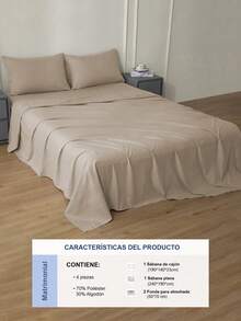 Set sábanas Matrimonial diseño liso de color sólido para cama 3000 Hilos, 4 piezas / (1 Forro,1 Sábana/ 2 Fundas) - Beis - Ver 6
