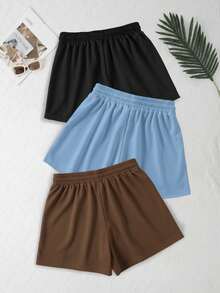 3 Packs Solid Elastic Waist Knotted Relaxed Athletic Shorts - Multicolor - View 2