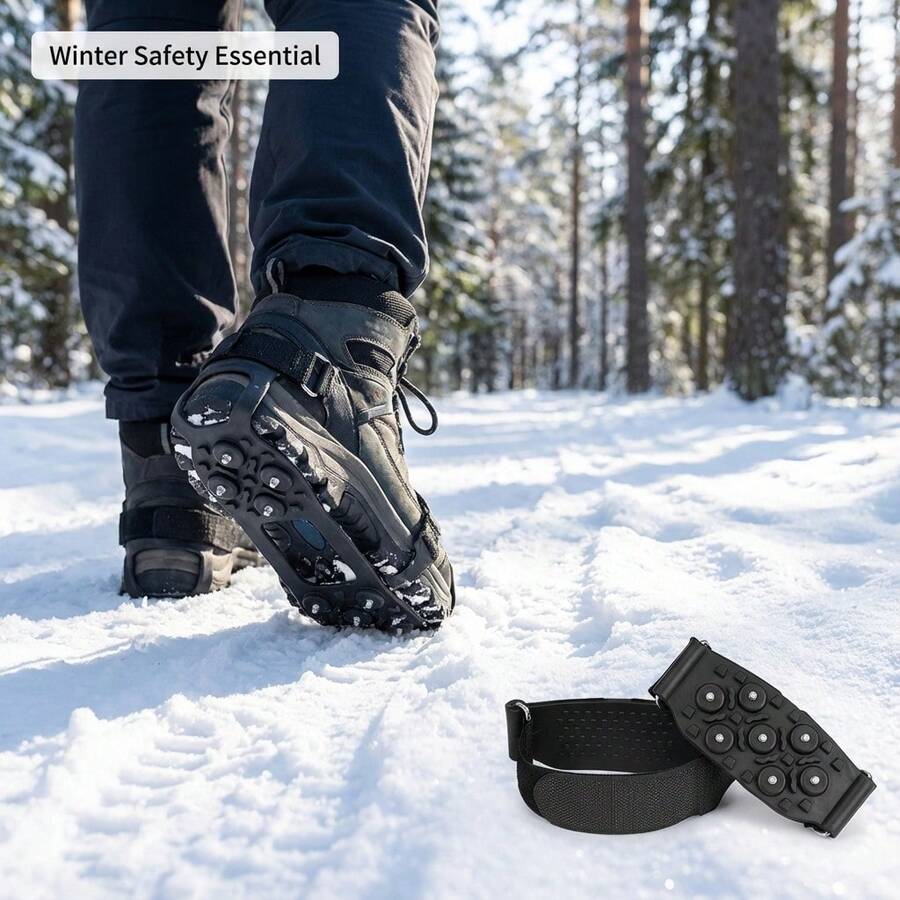 1Pair Ice Cleats Non-Slip 7 Teeth Spikes For Shoes Universal Fit Size 30-45 Winter Walking Hiking Snow - Black - View 1