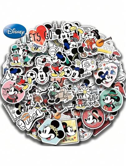 Disney 50张官方授权米奇贴纸，卡通形象，防水材质，适用于笔记本电脑、水杯、行李箱、自行车等，创意时尚装饰贴纸，圣诞节、万圣节、生日、周年纪念日惊喜礼物，送给家人和朋友