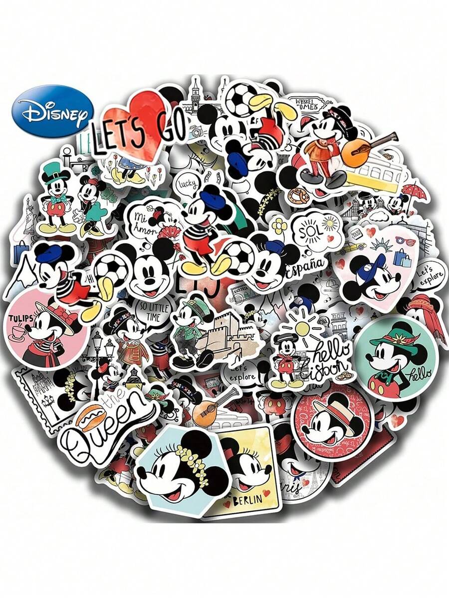 Disney 50张官方授权米奇贴纸,卡通形象,防水材质,适用于笔记本电脑、水杯、行李箱、自行车等,创意时尚装饰贴纸,圣诞节、万圣节、生日、周年纪念日惊喜礼物,送给家人和朋友 - 彩色 - 查看 1