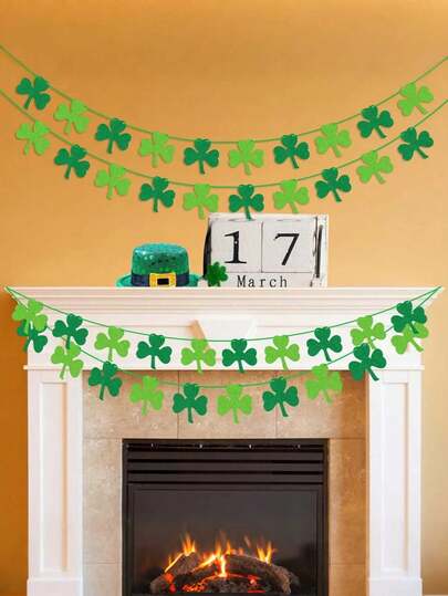 4pcs - St. Patrick's Day Felt Clover Wreath Banner - No DIY Clover Wreath Banner, Suitable For St. Patrick's Day Decoration - Dark Green/Light Green, Irish Party Supplies