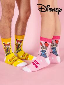Disney 2双装迪士尼疯狂动物城图案男士船袜，可爱卡通独特迪士尼男士袜子，尼克·王尔德设计，防臭透气休闲百搭运动船袜，卡通图案适合学生/成人作为礼物和日常穿着，情侣款。