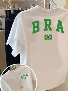 Brazil Women's T-Shirt 100% Cotton Summer Rio 2026 T-Shirt For The World Cup - 白色 - 查看 3