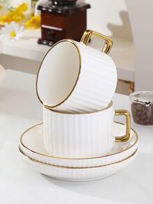 6 Set Of Luxurious Gold-Trimmed Ceramic Tea Set With Coffee Cup And Saucer, Dishwasher . Ideal For Home Kitchen, Table Decoration, Afternoon Tea, Coffee Drinking, Personalized Gifts, Kitchen Accessories, Ramadan, Parties, Birthdays, Weddings, And Dinner Parties.Valentines Gift For Him,Valentines Gift - White - View 11