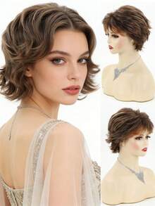 1顶女士时尚假发，带刘海，适合角色扮演、派对、日常佩戴，合成纤维，耐热 - 彩色 - 查看 7