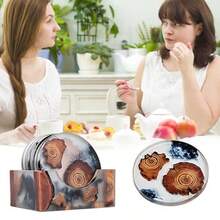hyg6 Piezas Portavasos para MesaJuego de Decoracion Hogar Nuevo Juego Posavasos Resina Transparente Nogal Moda y novedoso Coasters para Varios Tipos Vasos de Agua y Copas Vino Mesa de Centrojuh - Transparente - Ver 7