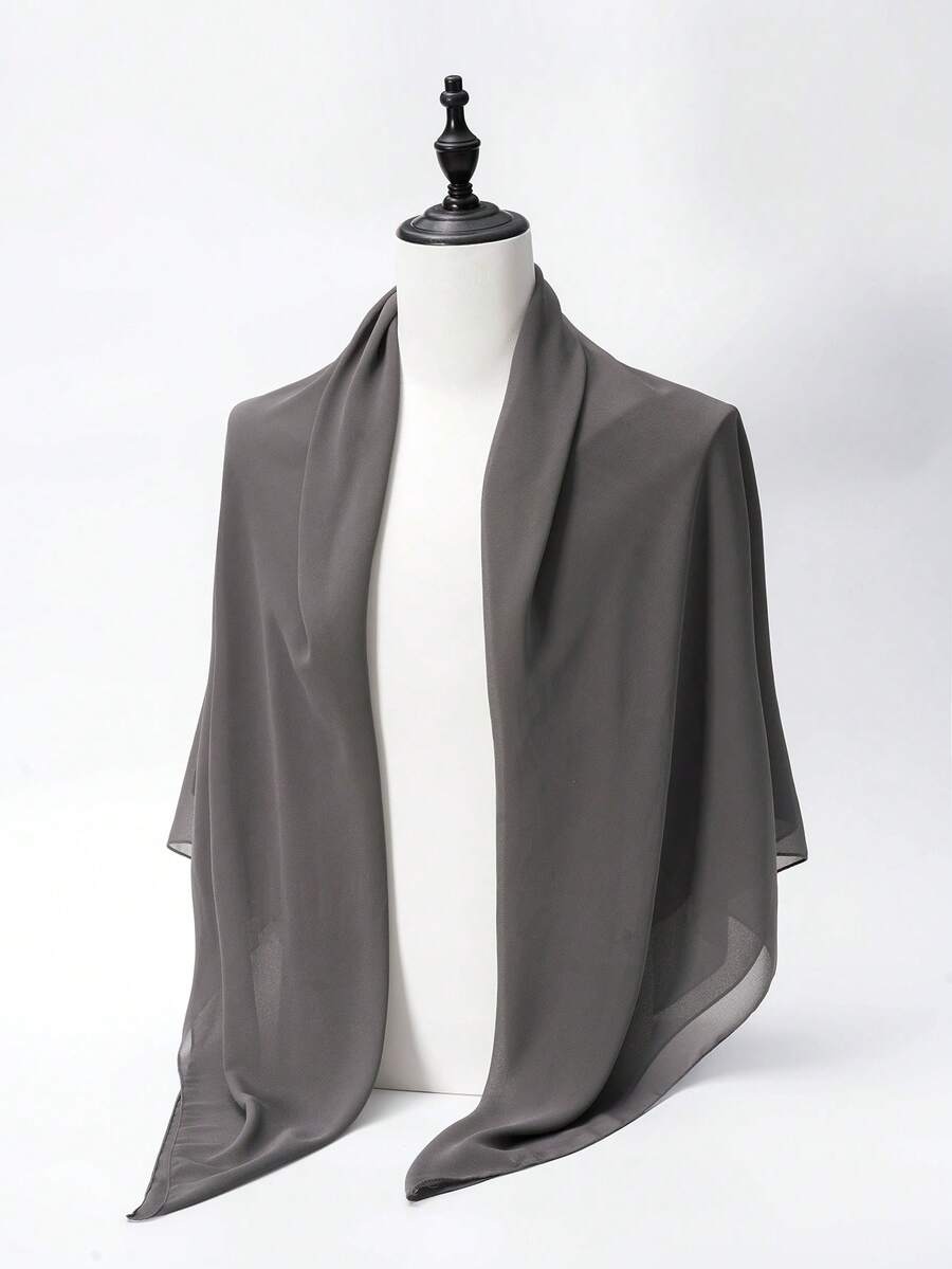 1 pieza Hiyab de unicolor para mujer, pañuelo cuadrado de gasa, pañuelo casual adecuado para uso diario, apropiado para atuendo hiyab - Gris - Ver 1