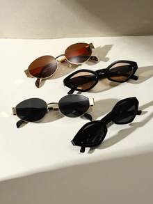 4 件套复古时尚眼镜套装（2 副金属椭圆形镜框 + 2 副塑料几何镜框），男女通用太阳镜，是海滩度假的理想之选 - 彩色 - 查看 1