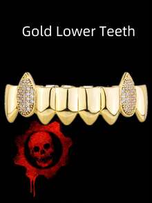 1-2件朋克嘻哈风格镀金铜锆石牙套，吸血鬼牙齿装饰，男女皆宜，适合日常佩戴和角色扮演派对 - 無色 - 查看 13