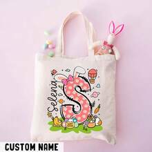 Personalized Easter Bunny Canvas Tote Bag, Customizable Easter Tote Bag With Name, Bunny Ear Easter Tote Bag, Boys Girls Easter Tote Bag, Reusable Tote Bag, Easter Basket, Happy Easter, Easter Gift - White - View 6