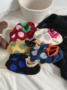 5双装女士撞色波点短袜，时尚透气，适合春夏穿着