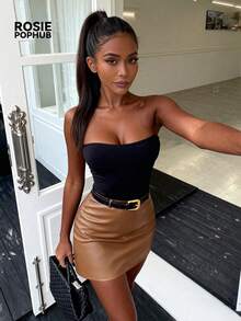 Chân váy nữ ROSIE POPHUB màu nâu thanh lịch, đa năng, dài ngang gối - Chất liệu giả da, phù hợp cho công sở và mặc hàng ngày, thích hợp cho dịp năm mới và Lễ Tình nhân | Hàng mới về mùa Xuân/Hè - màu nâu - Xem 6