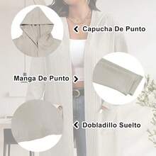 AILLOSA Abrigo cortavientos de longitud media con capucha y textura de cable para mujer, abrigo de otoo e invierno - gris+ch - Ver 7